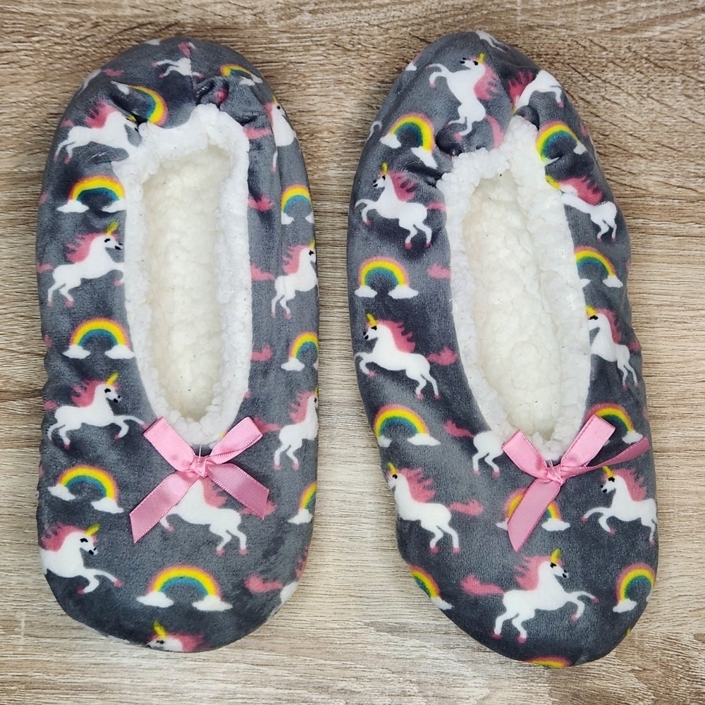 Unicorn Print Gray Womens One Piece Slippers